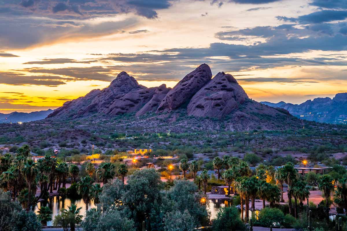 Papago Park in Phoenix, Arizona after sunset